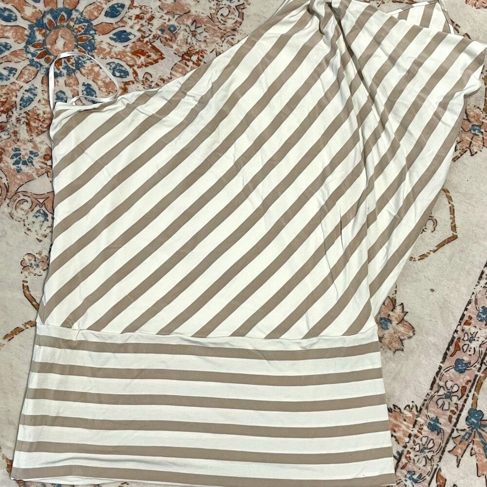 White House Black Market White and Cream Striped Off the Shoulder Top Size Small